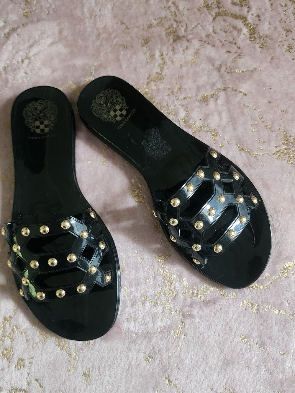 VINCE CAMUTO | Black Studded Slide Sandals for Women